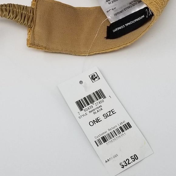 INC Printed Tweed Stripe Frayed Edge Visor Black Natural Straw OS - Picture 5 of 5